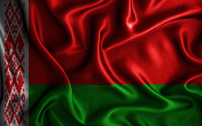Drapeau biélorusse, 4k, drapeaux ondulés en soie, pays européens, symboles nationaux, drapeau de la Biélorussie, drapeaux en tissu, drapeau biélorusse, art 3D, Biélorussie, Europe, drapeau Biélorussie 3D