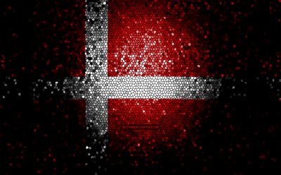 Danish flag, mosaic art, European countries, Flag of Denmark, national symbols, Denmark flag, artwork, Europe, Denmark
