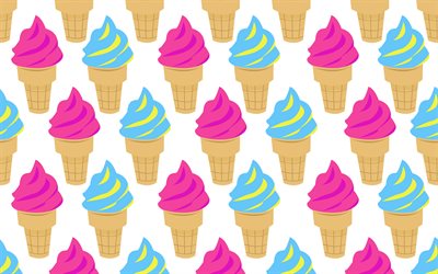 ice cream pattern, 4k, food textures, background with ice cream, vector textures, food patterns