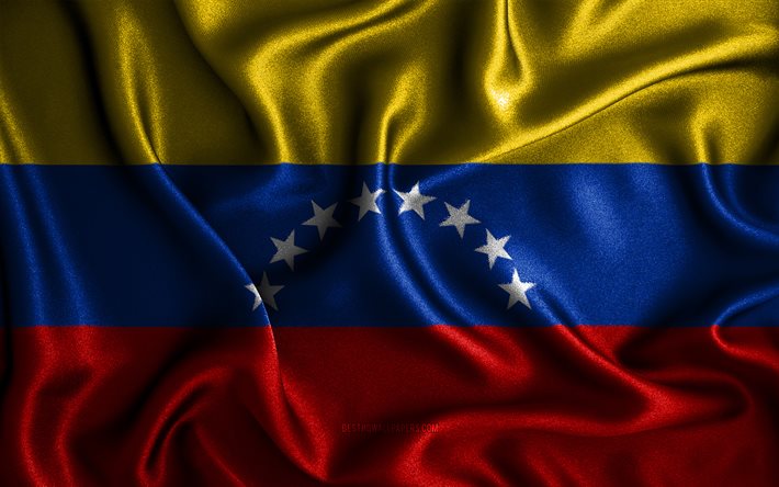 Venezuelan flag, 4k, silk wavy flags, South American countries, national symbols, Flag of Venezuela, fabric flags, Venezuela flag, 3D art, Venezuela, South America, Venezuela 3D flag