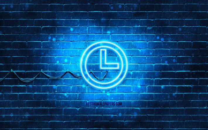 Time neon icon, 4k, blue background, neon symbols, Time, neon icons, Time sign, computer signs, Time icon, computer icons
