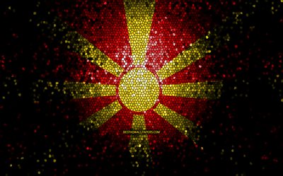 Makedonsk flagga, mosaikkonst, Europeiska l&#228;nder, Nordmakedoniens flagga, nationella symboler, konstverk, Europa, Nordmakedonien