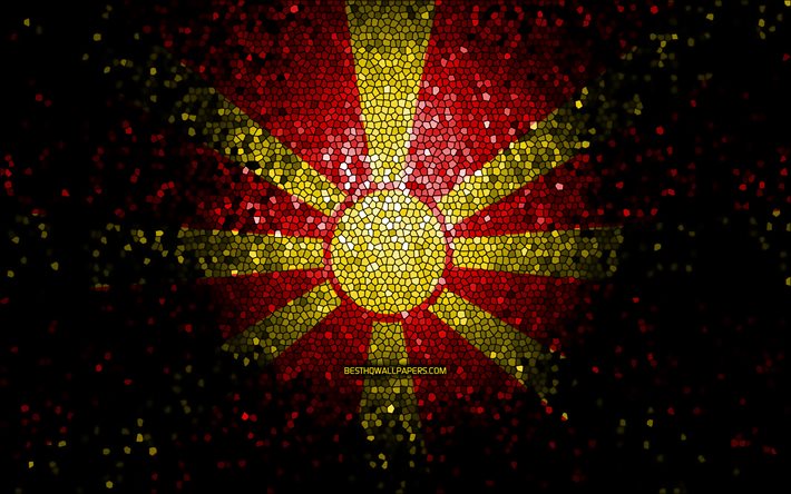 Bandiera macedone, arte mosaico, paesi europei, Bandiera della Macedonia del Nord, simboli nazionali, bandiera della Macedonia del Nord, opere d&#39;arte, Europa, Macedonia del Nord