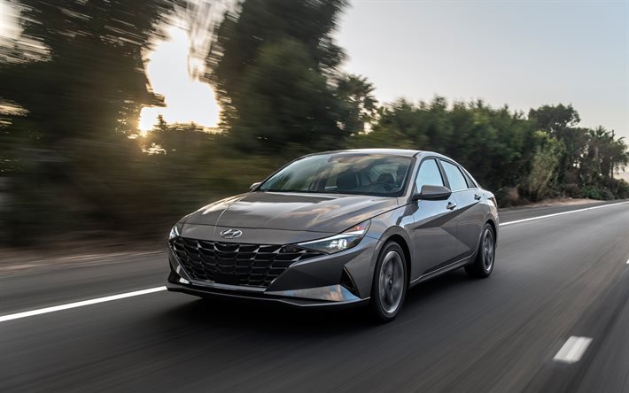 4k, Hyundai Elantra Hybrid, motion blur, 2021 autot, CN7, 2021 Hyundai Elantra, korealaiset autot, Hyundai