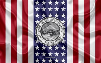 Emblema dell&#39;Universit&#224; dell&#39;Oregon, Bandiera americana, Logo dell&#39;Universit&#224; dell&#39;Oregon, Eugene, Oregon, USA, Universit&#224; dell&#39;Oregon