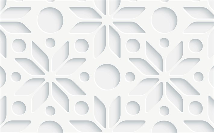 Download wallpapers white 3D flowers, 4k, floral 3D patterns, abstract ...