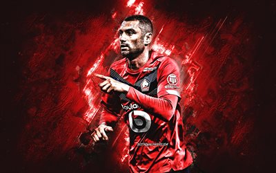 Burak Yilmaz, Lille OSC, turkish footballer, portrait, red stone background, Ligue 1, France, football