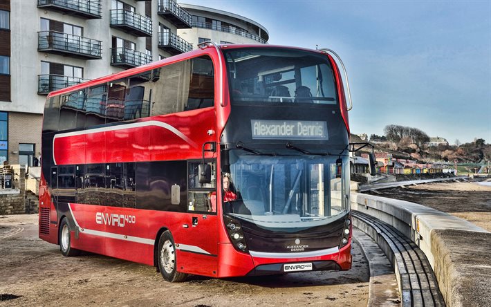 Alexander Dennis Enviro400, &#244;nibus vermelho, &#244;nibus 2021, HDR, &#244;nibus de dois andares, transporte de passageiros, &#244;nibus de passageiros, Alexander Dennis