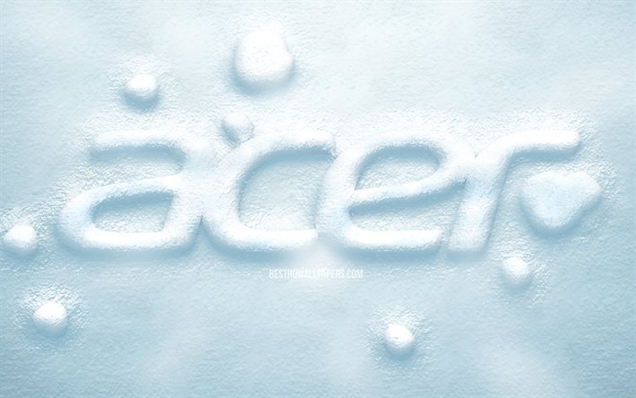 Logo neige Acer 3D, 4K, cr&#233;atif, logo Acer, fond de neige, logo Acer 3D, Acer