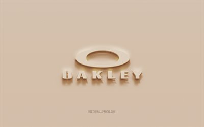 Logo Oakley, sfondo in gesso marrone, logo Oakley 3d, marchi, emblema Oakley, arte 3d, Oakley