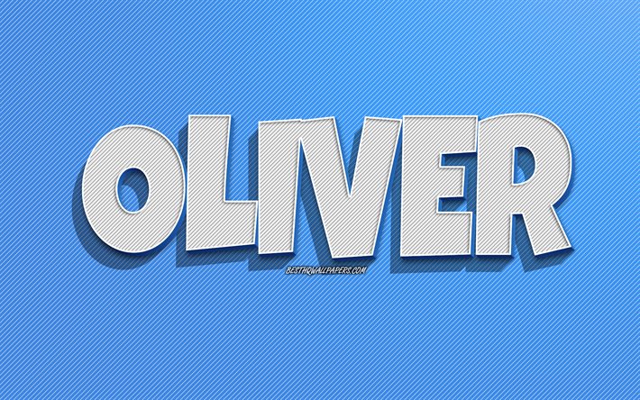 Oliver, blue lines background, wallpapers with names, Oliver name, male names, Oliver greeting card, line art, picture with Oliver name