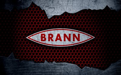 Brann, 4k, logotyp, Eliteserien, fotboll, football club, Norge, SK Brann, grunge, metall textur, Brann FC