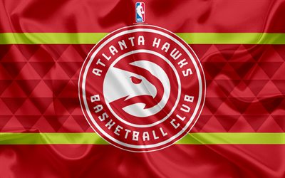 Atlanta Hawks, Basket Klubb, NBA, emblem, logotyp, USA, National Basketball Association, Silk Flag, Basket, Atlanta, Georgien, AMERIKANSKA basketligan, Southeast Division