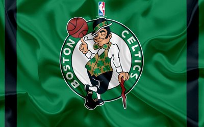Boston Celtics, basketball club, NBA, emblem, logo, USA, National Basketball Association, silk flag, basketball, Boston, Massachusetts, US basketball league, Atlantic Division