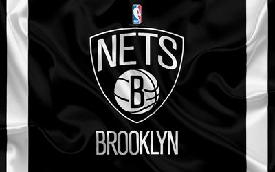 Brooklyn Nets, basketball club, NBA, emblem, logo, USA, National Basketball Association, silk flag, basketball, Brooklyn, New York, USA basketball league, Atlantic Division