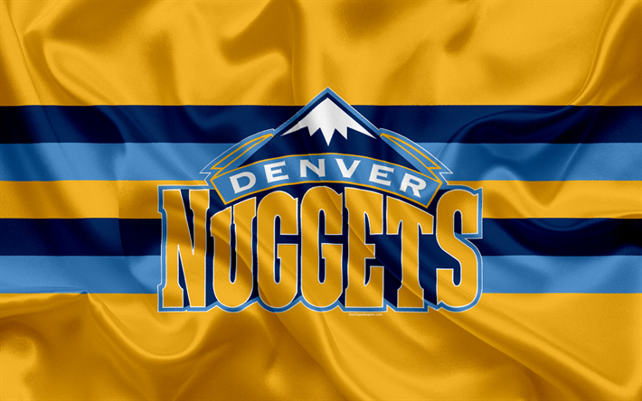 Denver Nuggets, basketball club, NBA, emblem, logo, USA, National Basketball Association, silk flag, basketball, Denver, Colorado, USA basketball league, Northwest Division