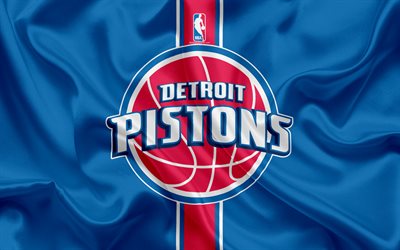 Detroit Pistons, basket club, NBA, emblema, logo, USA, la National Basketball Association, di seta, di bandiera, di basket, di Detroit, Michigan, NOI della lega basket, Divisione Centrale