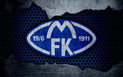 Molde, 4k, logo, Eliteserien, soccer, football club, Norway, grunge, metal texture, Molde FC