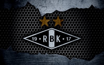 Rosenborg, 4k, logo, Eliteserien, soccer, football club, Norway, grunge, Rosenborg BK, metal texture, Rosenborg FC