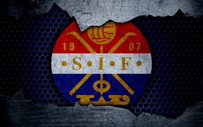 Stromsgodset, 4k, logo, Eliteserien, il calcio, il football club, Norvegia, grunge, struttura del metallo, Stromsgodset FC