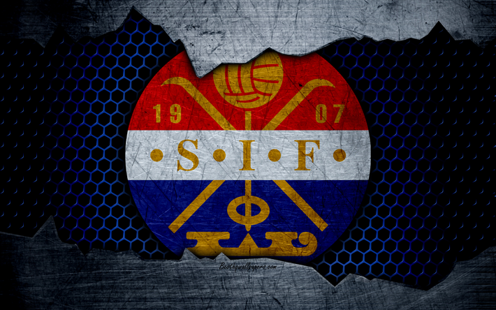 Stromsgodset, 4k, logo, Eliteserien, soccer, football club, Norway, grunge, metal texture, Stromsgodset FC