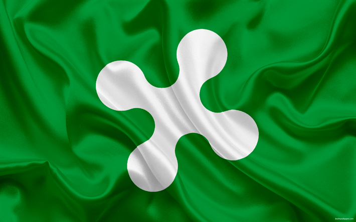 Flag of Lombardy, administrative area, Italy, Lombardy, national symbols, green silk