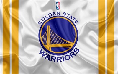 Golden State Warriors, basketball club, NBA, emblem, logo, USA, National Basketball Association, silk flag, basketball, Oakland, California, US basketball league, Pacific Division