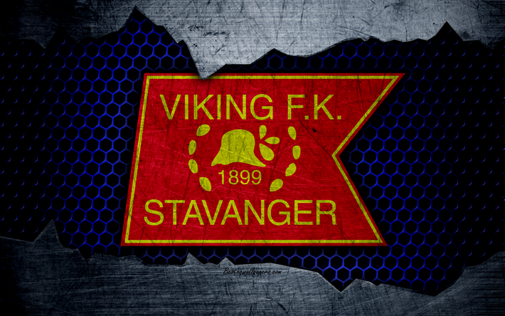 Viking, 4k, logo, Eliteserien, il calcio, il football club, Norvegia, Viking FK, grunge, struttura del metallo, Viking FC