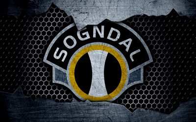 Sogndal, 4k, logo, Eliteserien, futebol, clube de futebol, Noruega, grunge, textura de metal, Sogndal FC