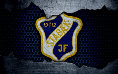 Stabaek, 4k, logotipo, Eliteserien, f&#250;tbol, club de f&#250;tbol, Noruega, grunge, metal, textura, Stabaek FC