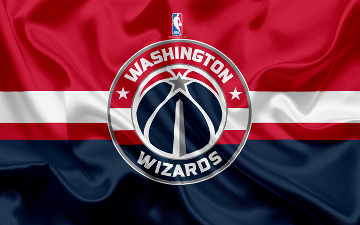 Washington Wizards, basquete clube, NBA, emblema, logo, EUA, Associa&#231;&#227;o Nacional De Basquete, seda bandeira, basquete, Washington, N&#211;S, da liga de basquetebol, Divis&#227;o Sudeste