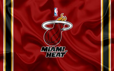 Miami Heat, basketball club, NBA, emblem, logo, USA, National Basketball Association, silk flag, basketball, Miami, Florida, US basketball league, South East Division
