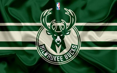 Milwaukee Bucks, basketball club, NBA, emblem, logo, USA, National Basketball Association, silk flag, basketball, Milwaukee, Wisconsin, US basketball league, Central Division