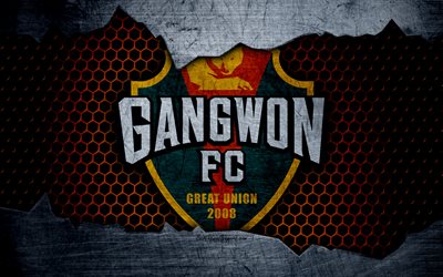 Gangwon, 4k, logo, K-League Cl&#225;ssico, futebol, clube de futebol, Coreia Do Sul, grunge, textura de metal, Gangwon FC