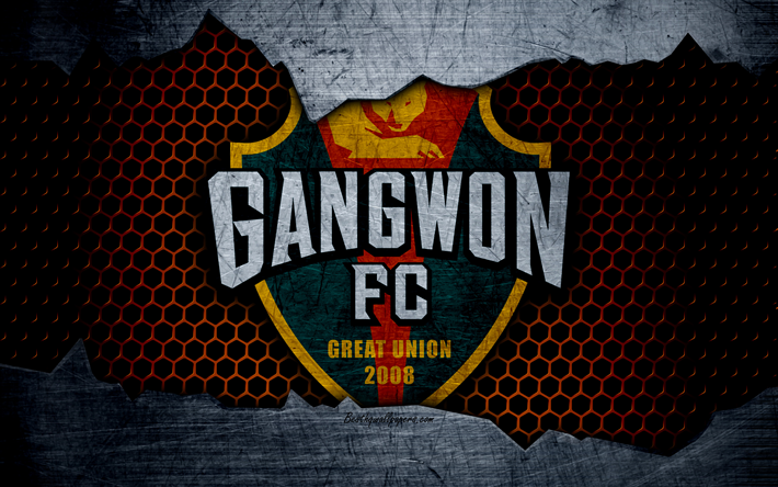 Gangwon, 4k, le logo, la K-League Classic, football, club de football, la Cor&#233;e du Sud, grunge, m&#233;tal, texture, Gangwon FC