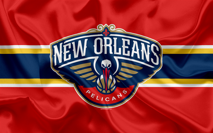 New Orleans Pelicans, basketball club, NBA, emblem, logo, USA, National Basketball Association, silk flag, basketball, New Orleans, Louisiana, US basketball league, Southwest Division