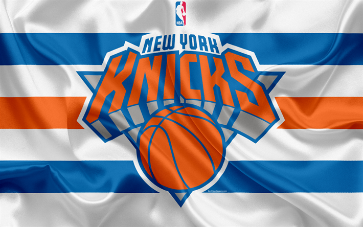 Los Knicks de nueva York, club de baloncesto, la NBA, emblema, logotipo, estados UNIDOS, la Asociaci&#243;n Nacional de Baloncesto, bandera de seda, de baloncesto, de Nueva York, de la liga de baloncesto, la Divisi&#243;n del Atl&#225;ntico