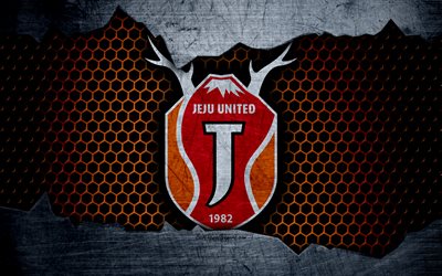 Jeju United, 4k, logotyp, K-League-Klassiska, fotboll, football club, Sydkorea, grunge, metall textur, Jeju United FC