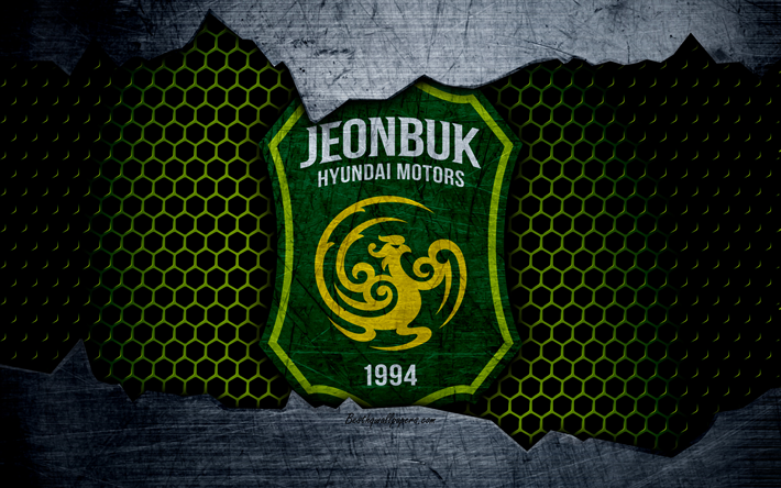 Jeonbuk Hyundai Motors, 4k, le logo, la K-League Classic, Jeonbuk, football, club de football, la Cor&#233;e du Sud, grunge, m&#233;tal, texture, Jeonbuk Hyundai Motors FC
