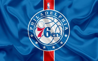 Philadelphia 76ers, Basketball Club, NBA, emblem, logo, USA, National Basketball Association, Silk Flag, Basketball, Philadelphia, Pennsylvania, US Basketball League, Atlantic Division