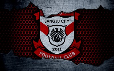Sangju Sangmu, 4k, logo, K-League Classic, soccer, football club, South Korea, shoegazing, metal texture, Sangju Sangmu FC