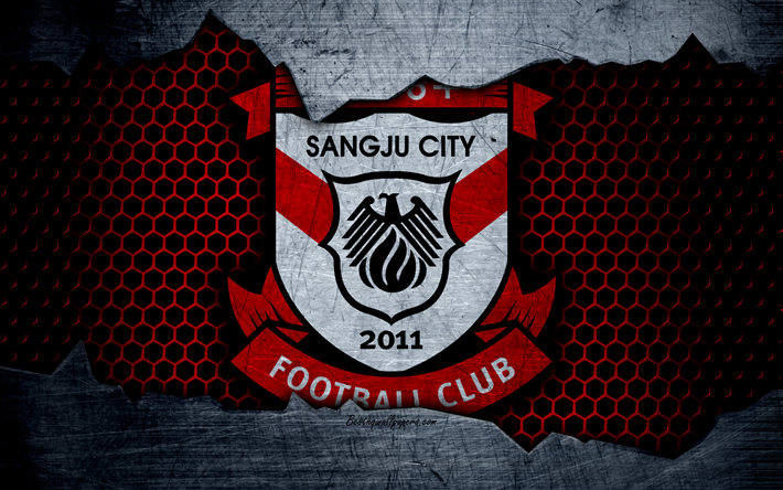 Sangju Sangmu, 4k, logo, K-League Classic, soccer, football club, South Korea, grunge, metal texture, Sangju Sangmu FC