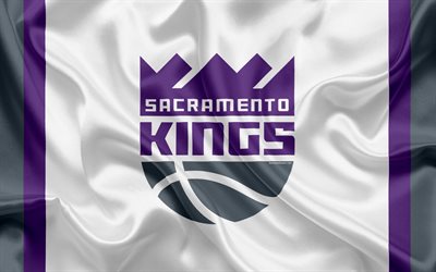 Les Sacramento Kings, le club de basket-ball, NBA, embl&#232;me, logo, &#233;tats-unis, la National Basketball Association, drapeau de soie, basket-ball, Sacramento, California, US de basket-ball de la ligue, Division du Pacifique