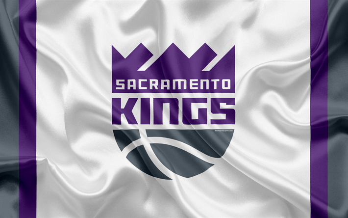 Sacramento Kings, basket club, NBA, emblema, il nuovo logo, USA, la National Basketball Association, di seta, di bandiera, di basket, di Sacramento, in California, NOI della lega basket, Pacific Division