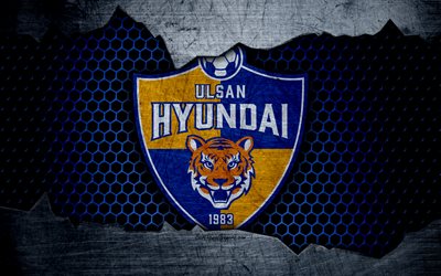 Ulsan Hyundai, 4k, logo, K-League Cl&#225;ssico, futebol, clube de futebol, Coreia Do Sul, grunge, textura de metal, Ulsan Hyundai FC