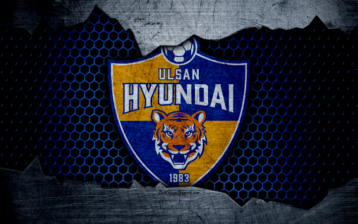 Ulsan Hyundai, 4k, logo, K-League Cl&#225;ssico, futebol, clube de futebol, Coreia Do Sul, grunge, textura de metal, Ulsan Hyundai FC