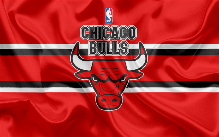 Chicago Bulls, basketball club, NBA, emblem, new logo, USA, National Basketball Association, silk flag, basketball, Chicago, Illinois, US basketball league, Central Division
