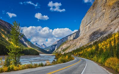 Fiume Bow, 4k, canadese di punti di riferimento, autunno, Parco Nazionale di Banff, montagne Rocciose Canadesi, Canada