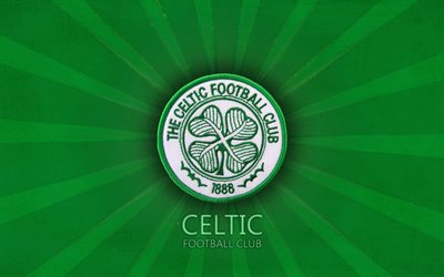 Celtic FC, fabric logo, Scottish Premiership, minimal, football, Scotland, fan art, green background, emblem, Scottish Football Championship