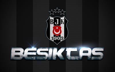 Besiktas JK, Turkish Football Club, creative art, logo, metallic letters, emblem, gray metal background, Turkey, football
